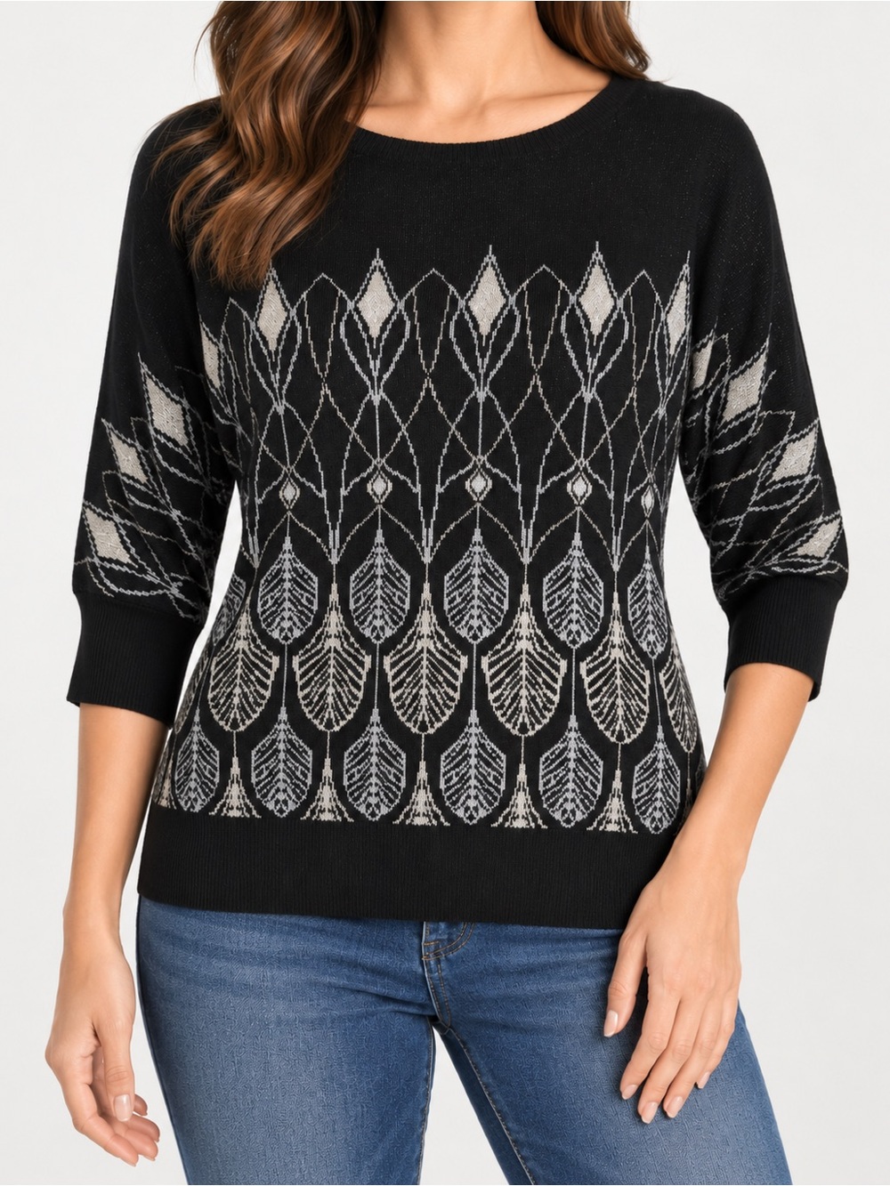 White House Black Market Black top or Sweater M Silver Gold Design